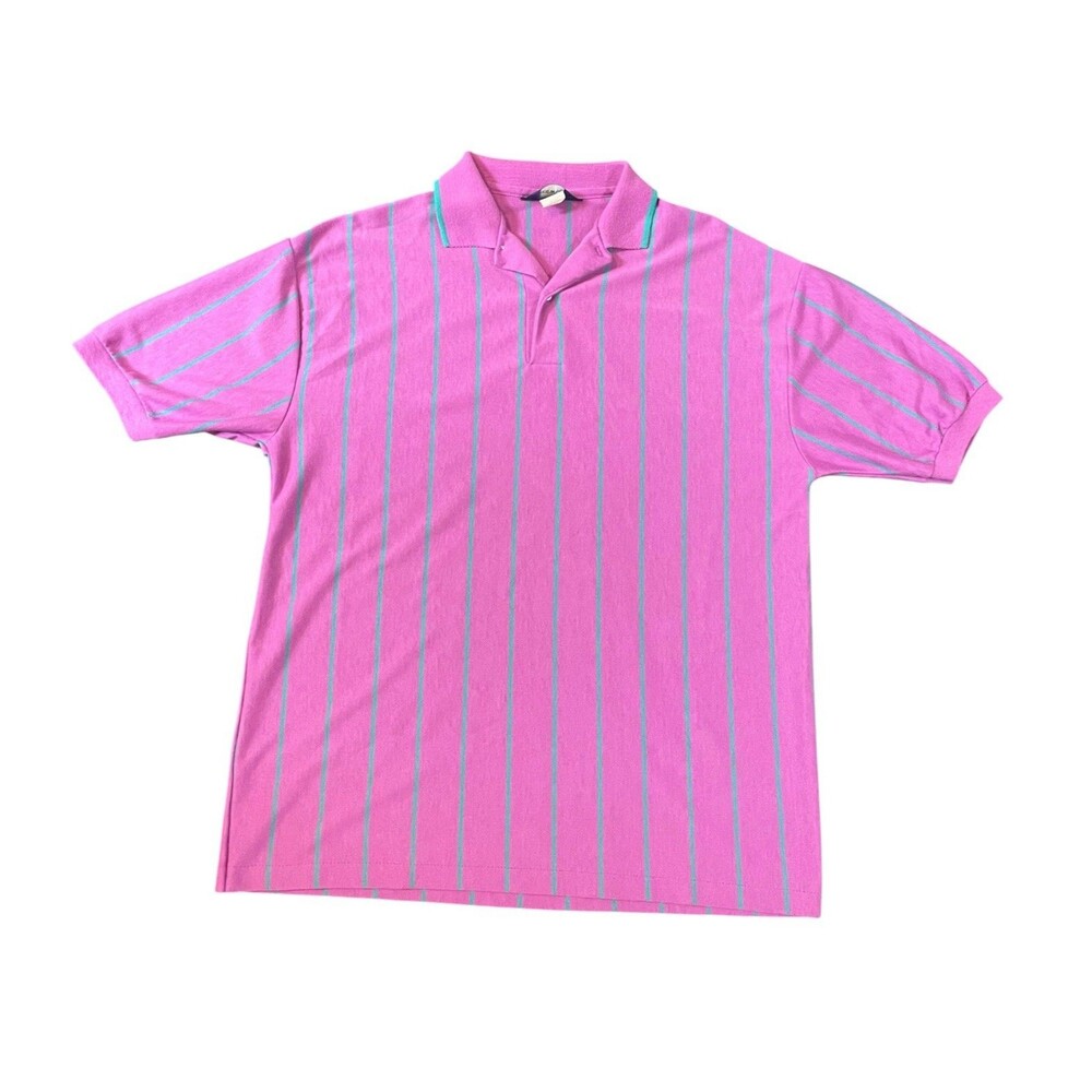 Vintage 80s Wentworth Purple Blue Striped Polo Shirt Men’s Large Made In USA